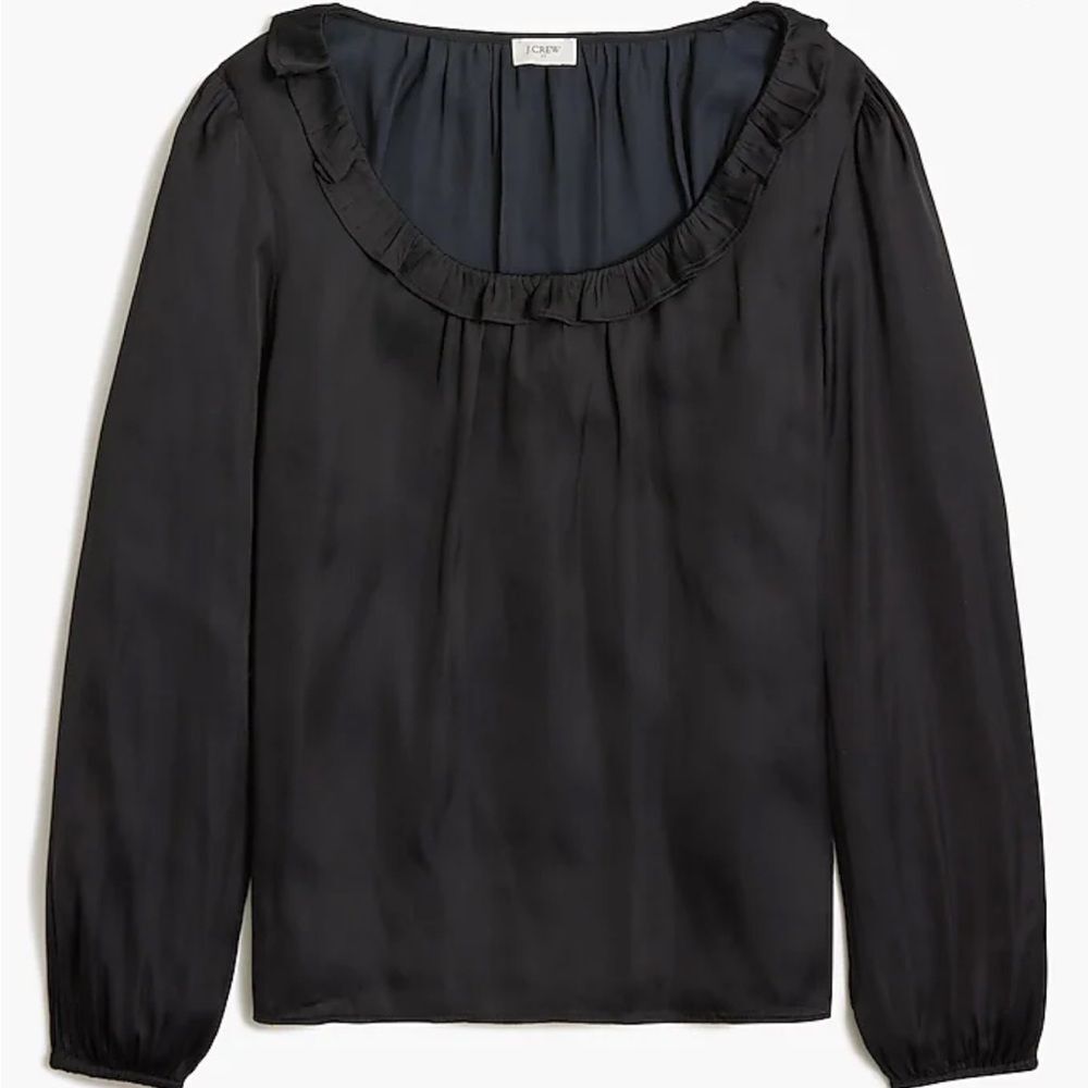 J. Crew Factory Ruffleneck Black Blouse Top Size M